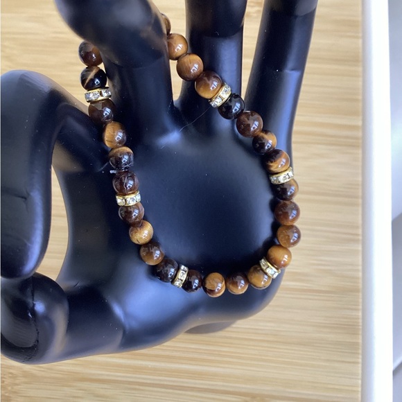 AAA 6mm Tigers Eye with Czech Rhinestones Bracelet - Picture 3 of 3